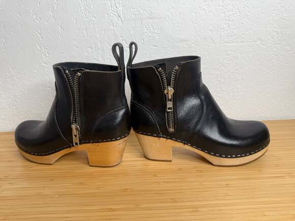Swedish Hasbeens Black Leather Zip It Emy Clog Boots Size 38 - Picture 5 of 7